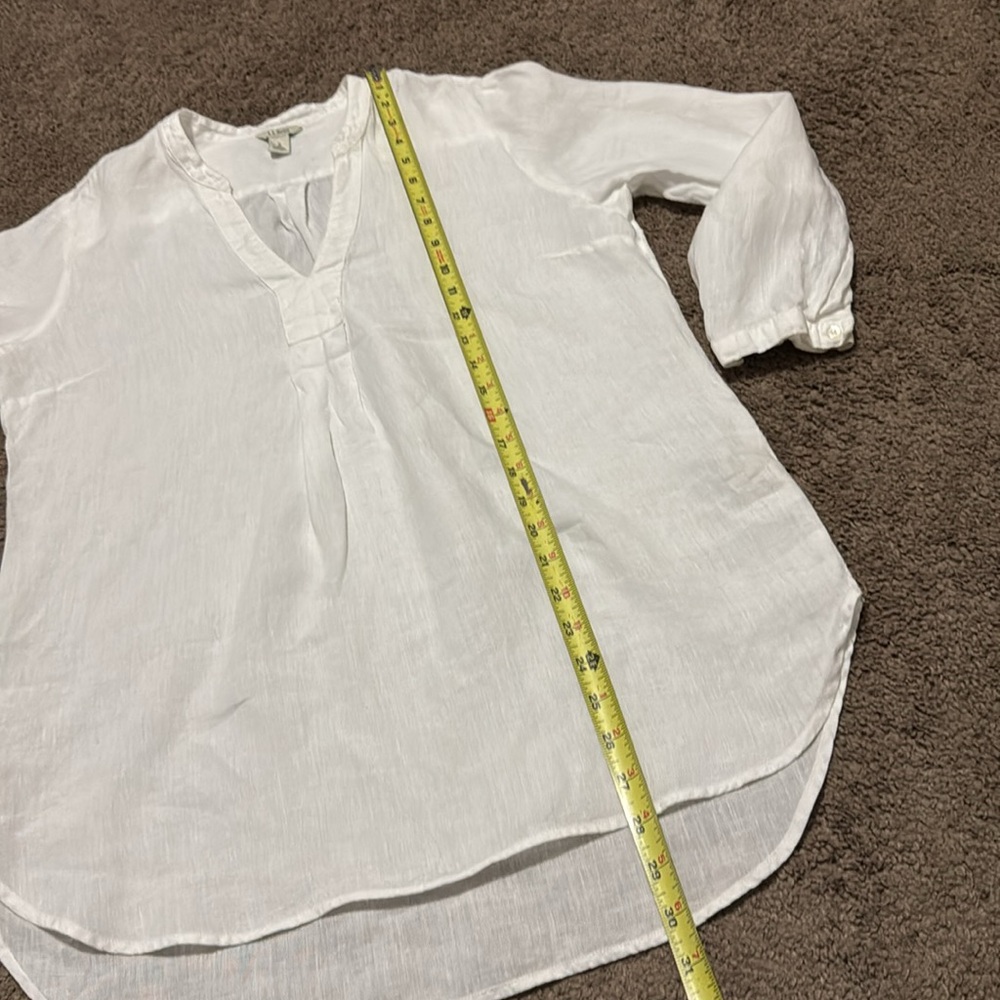 L.L. Bean 100% Linen Tunic Blouse-Sz S-White-V Neck Detail-Pop Over Style-EUC - Picture 12 of 16